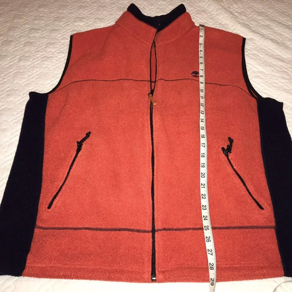 Timberland Weathergear Mens XXL Polartec Fleece Orange Navy Trim Full Zip Vest - Picture 4 of 9